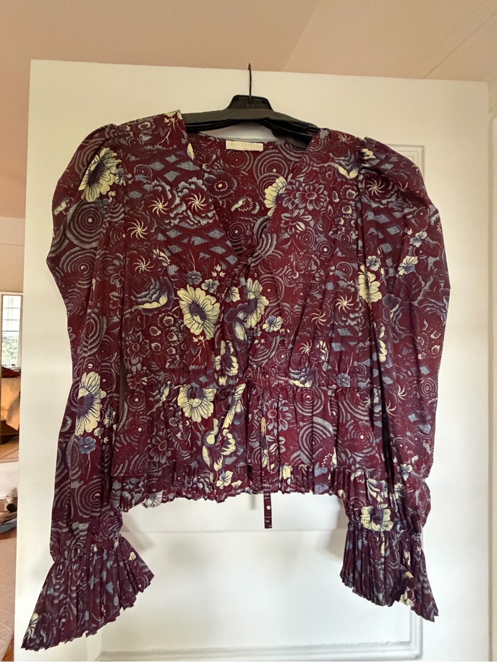 Ulla Johnson Maroon Floral Ruffled Peasant Blouse